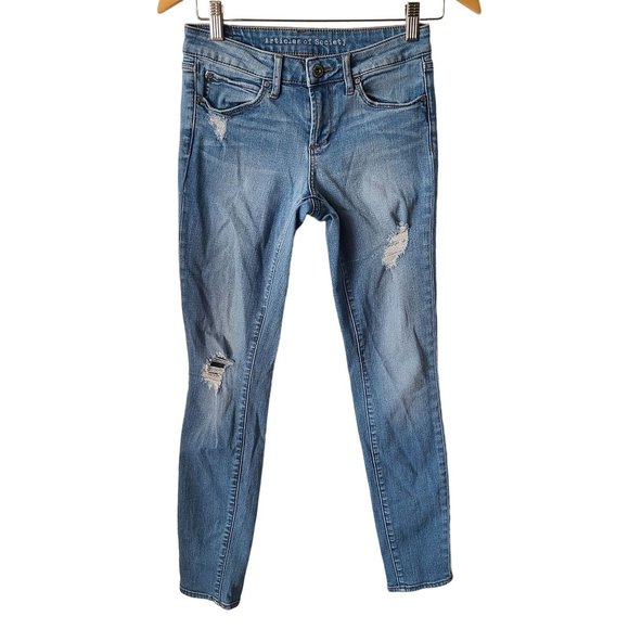 Articles of Society US Women Sz 25 Sarah Skinny Fit Light Wash Jeans Distressed - Picture 1 of 12
